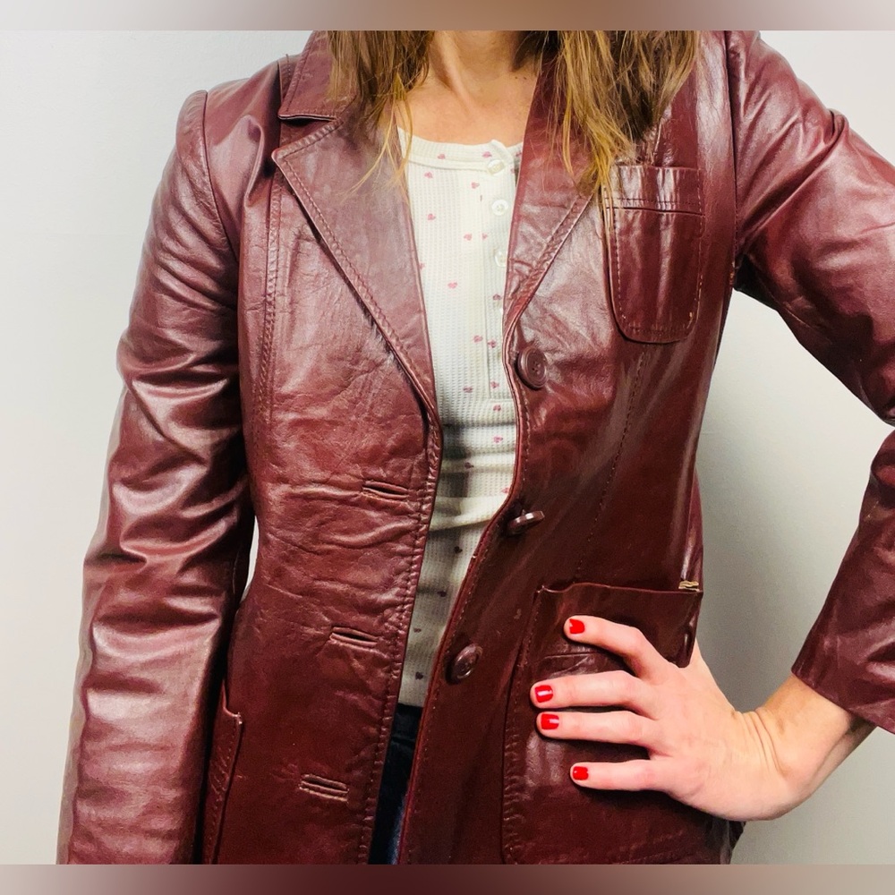 Vintage Berman’s Oxblood Leather Blazer — Size L - Picture 2 of 16